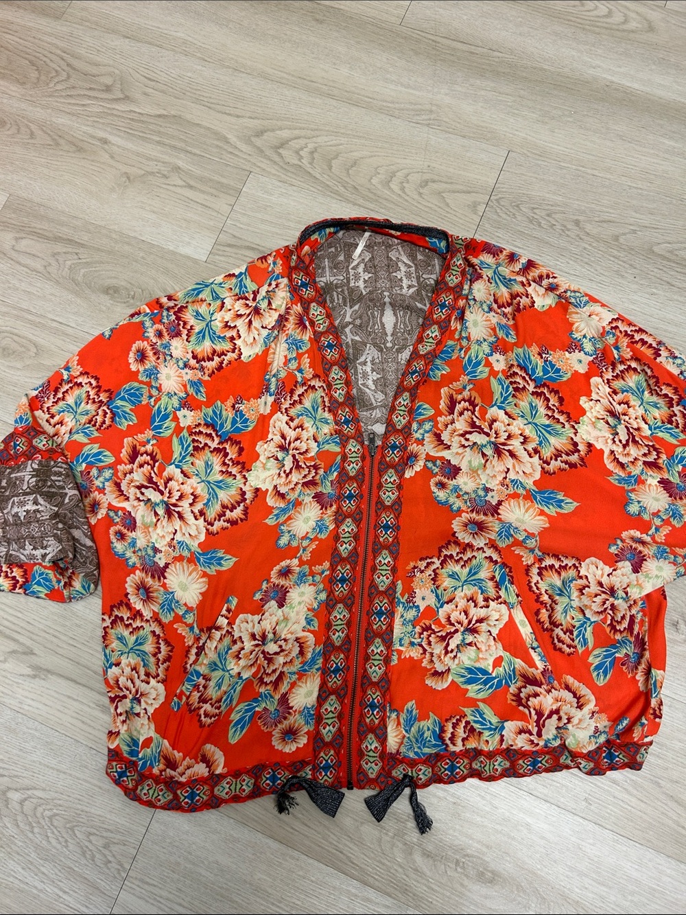 Free People ✌️ Vibrant Floral Kimono Jacket in Bright Orange